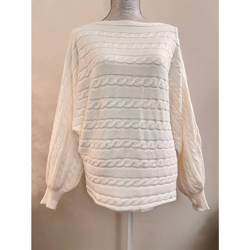 NEW VINE + LOVE winter cable knit boat neck sweater in off white